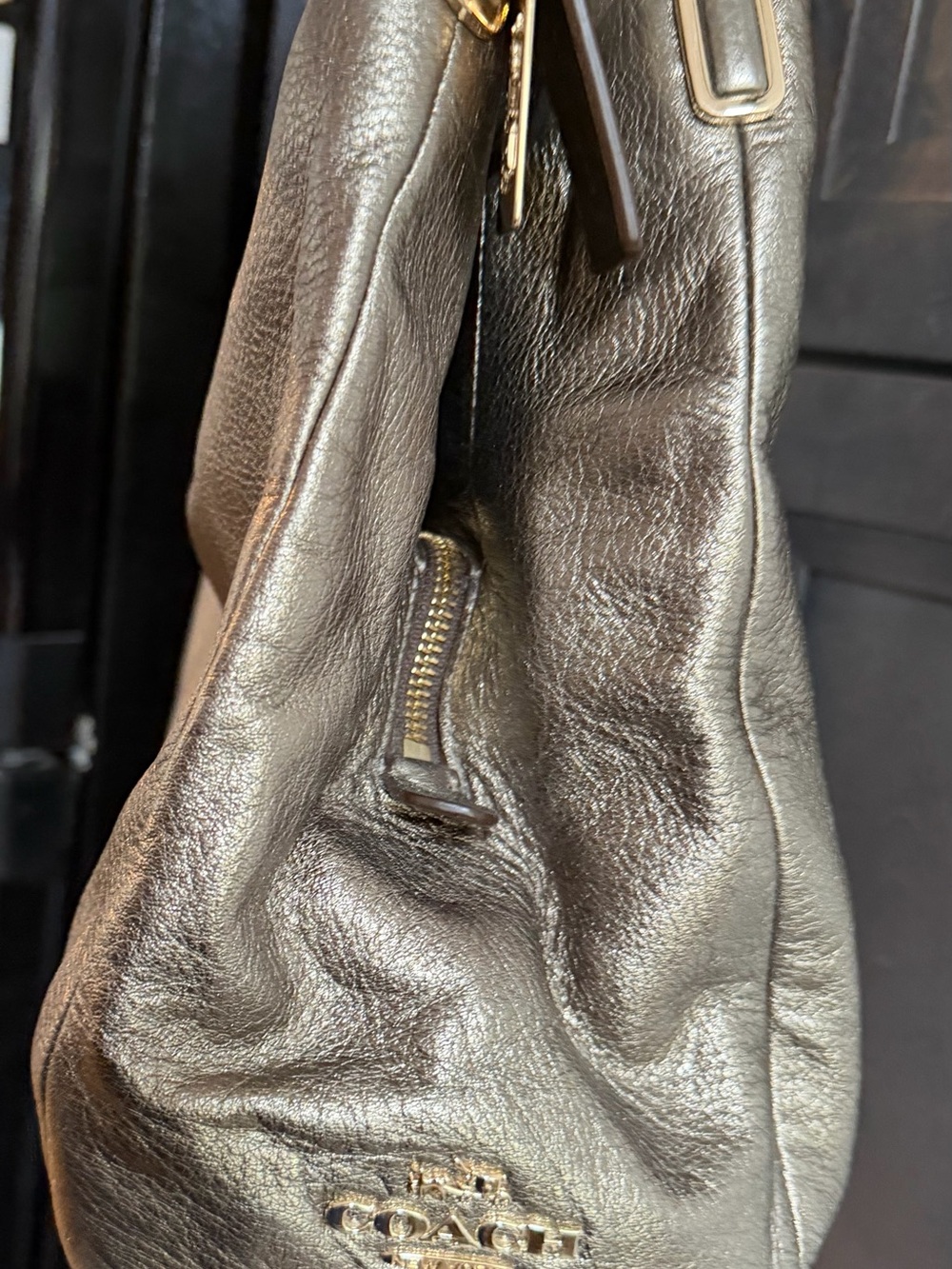 Coach Metallic Bronze Leather Shoulder Bag Hobo Purse Large Soft Pebbled Leather - Picture 2 of 9